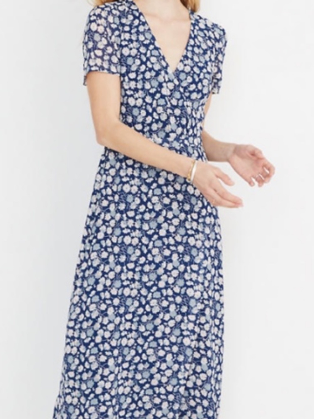 Madewell Navy Floral Wrap-Front Maxi Dress